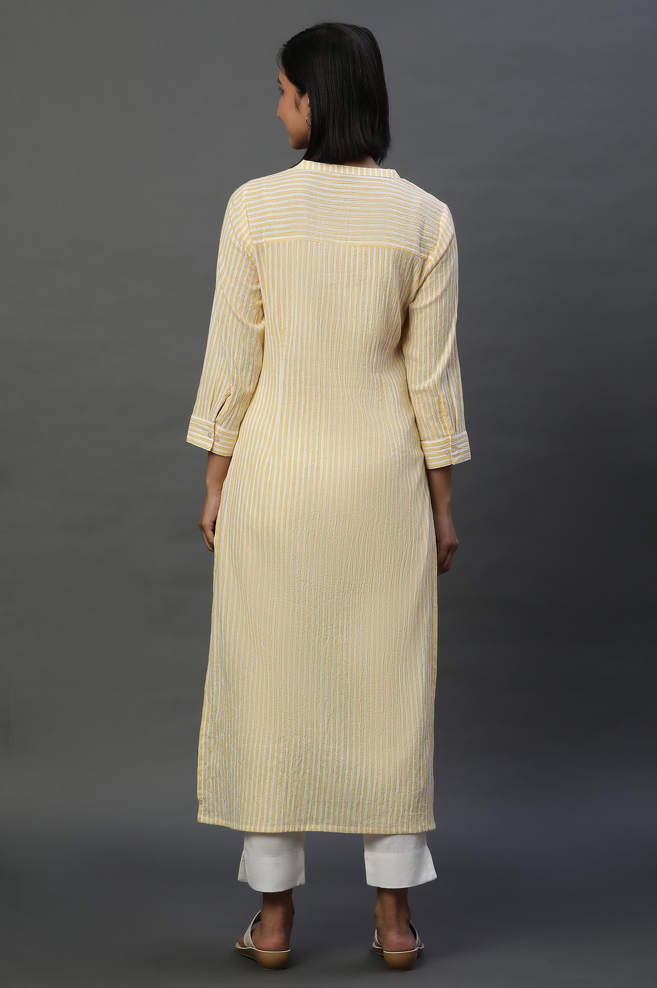 Yellow and White Stripe Casual Kurta