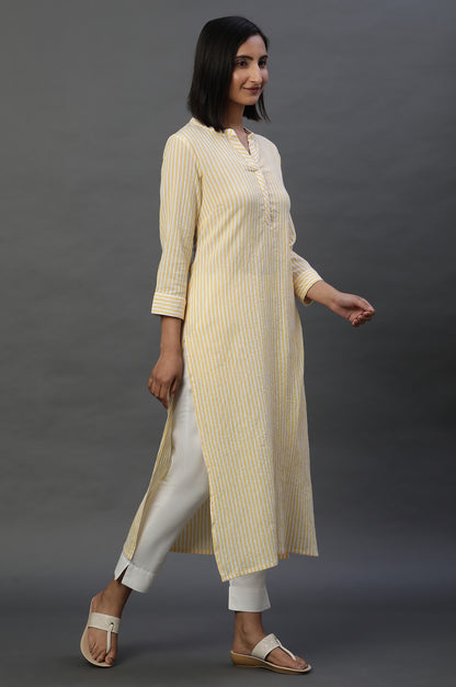 Yellow and White Stripe Casual Kurta