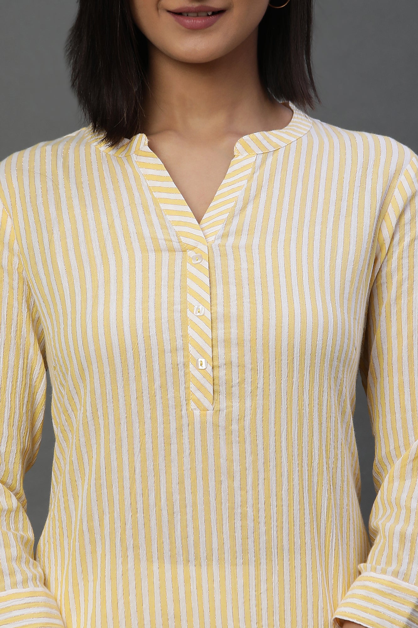 Yellow and White Stripe Casual Kurta