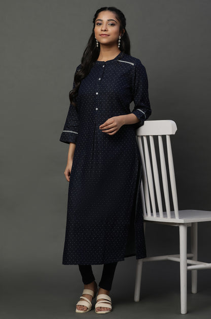 Blue Denim Dobby Textured Kurta