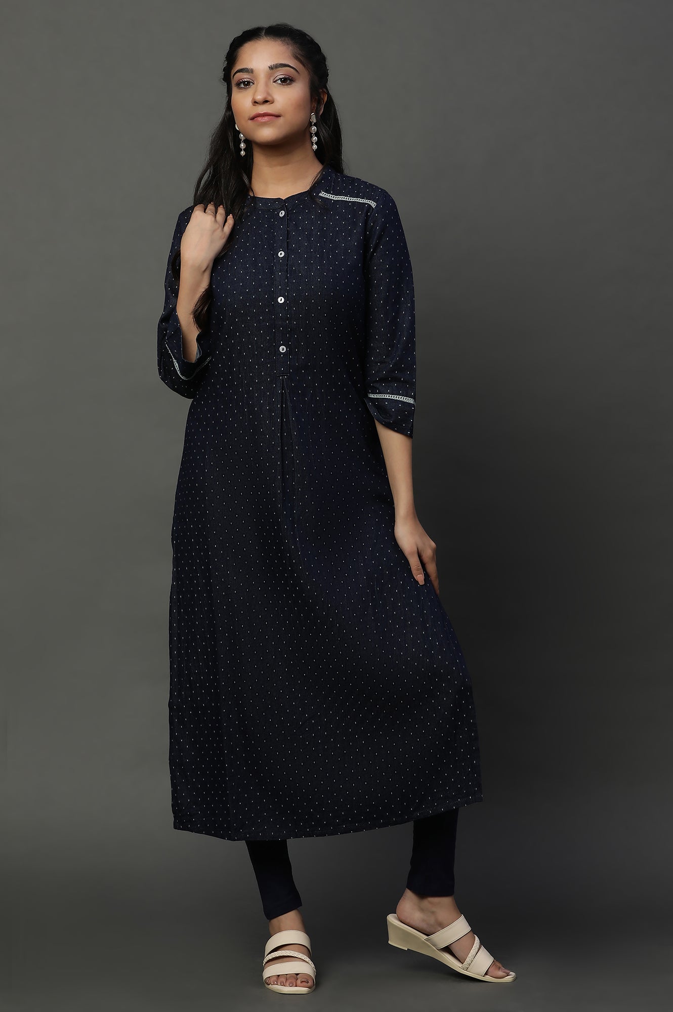 Blue Denim Dobby Textured Kurta