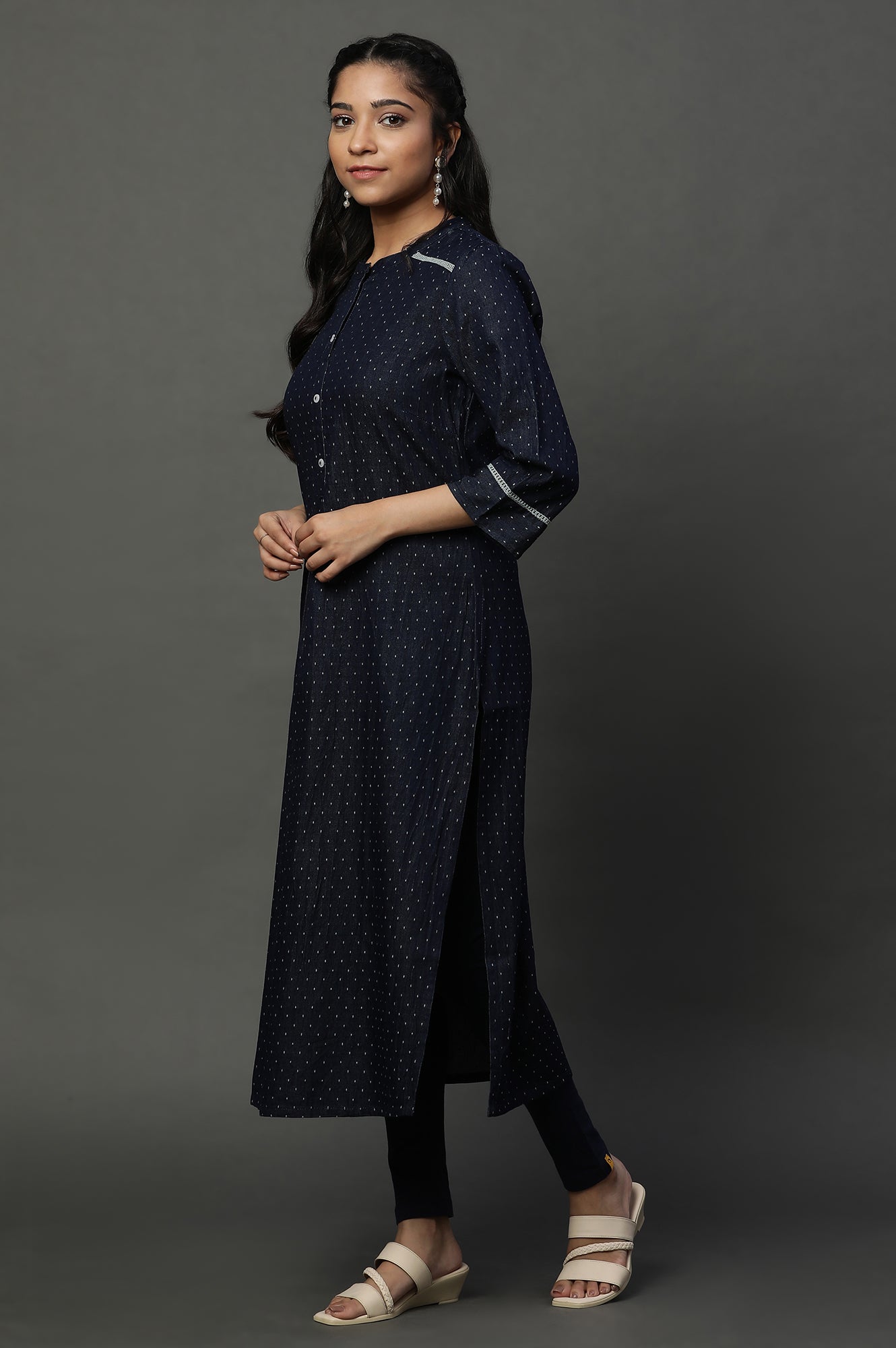 Blue Denim Dobby Textured Kurta