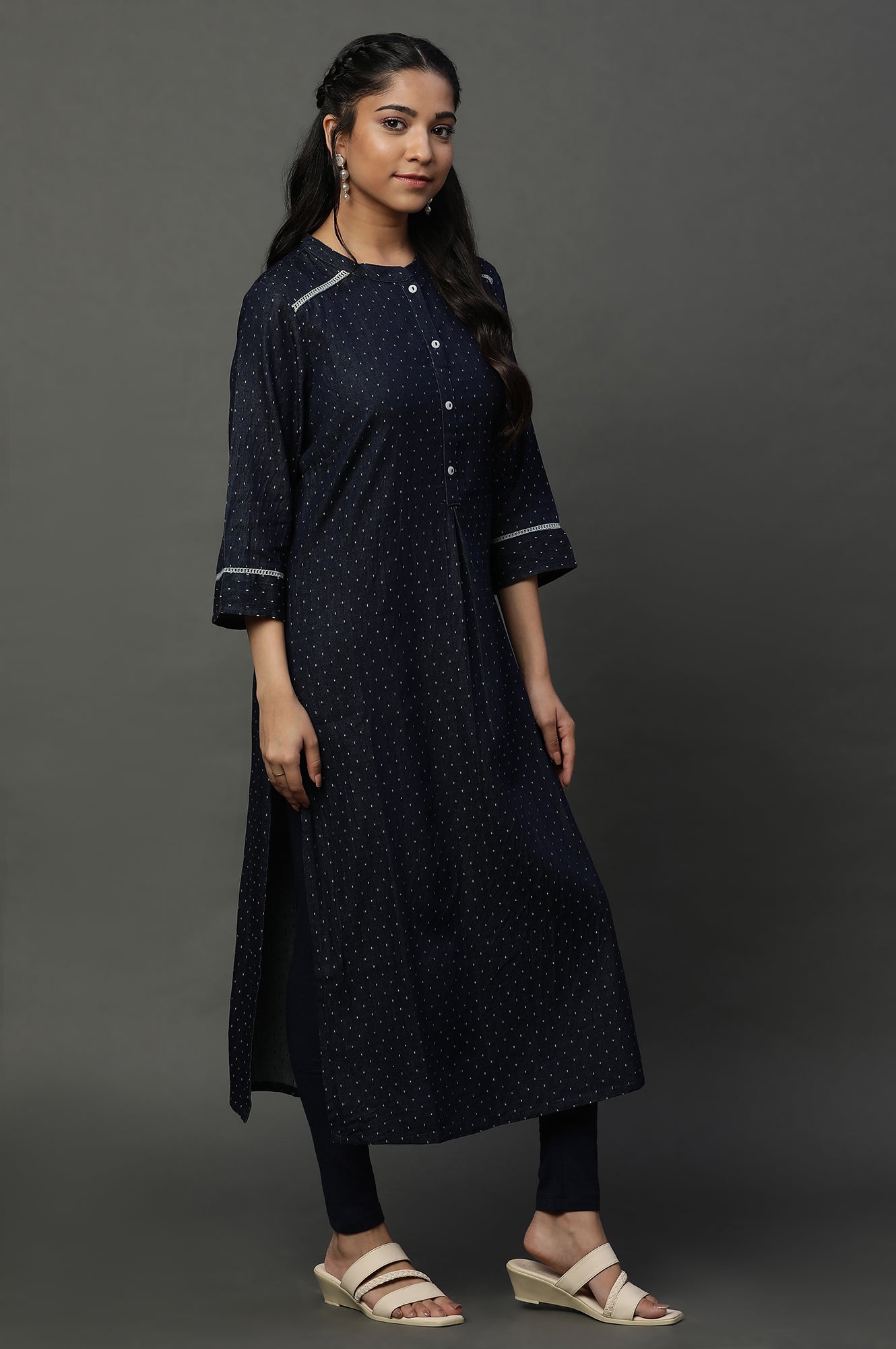 Blue Denim Dobby Textured Kurta