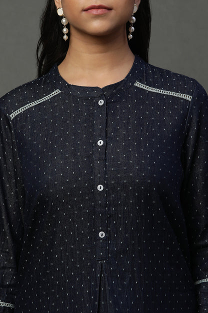 Blue Denim Dobby Textured Kurta