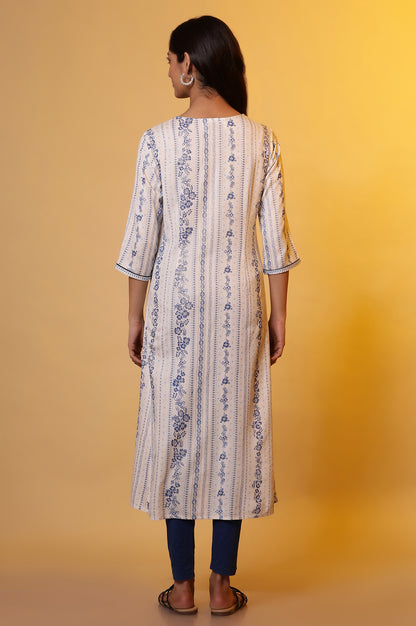 White A-line Floral Printed Kurta