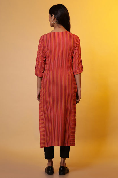 Orange Striped Cotton Kurta