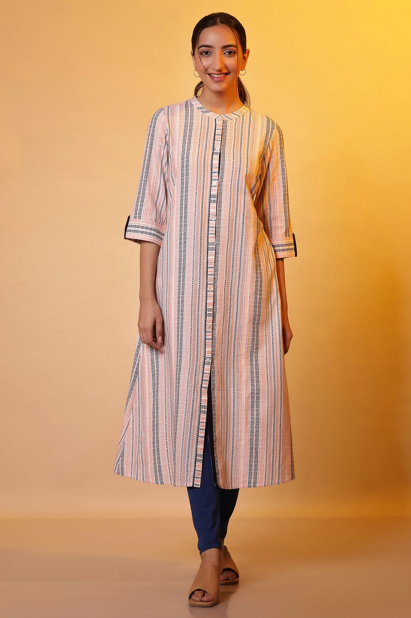 Multi-coloured Striped Dobby Kurta