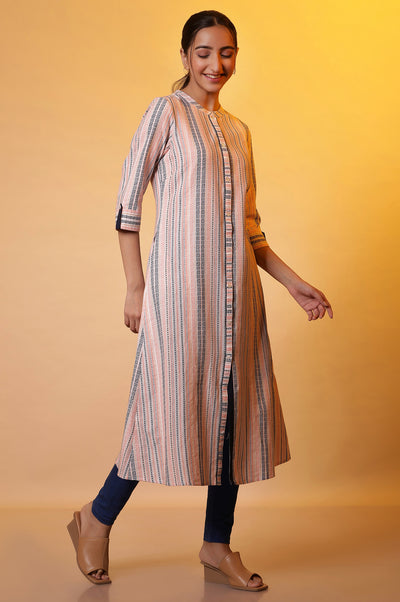 Multi-coloured Striped Dobby Kurta