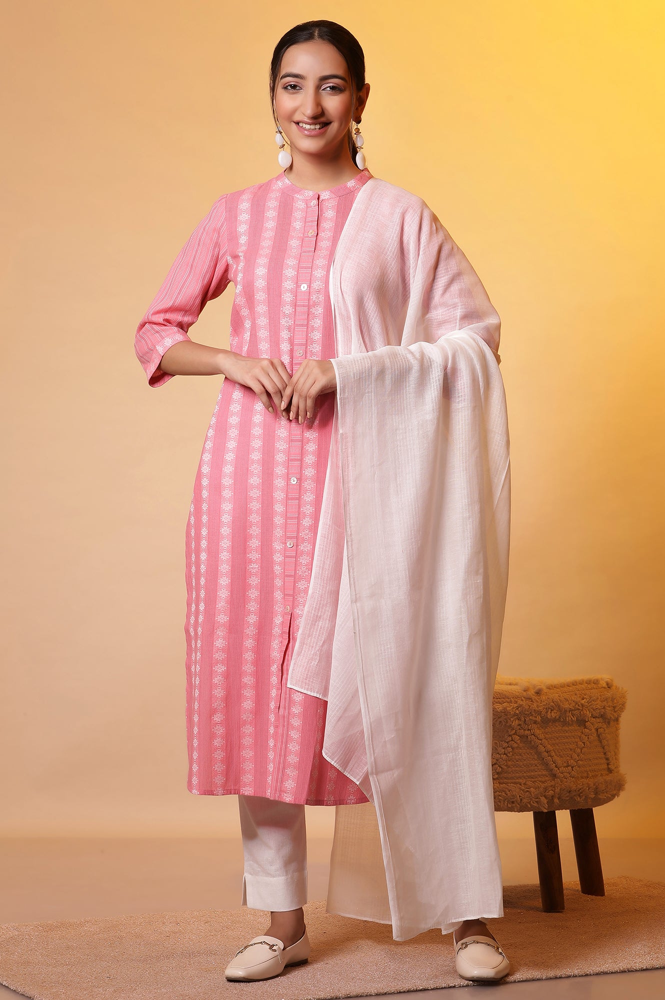 Pink Striped Shirt Style Kurta