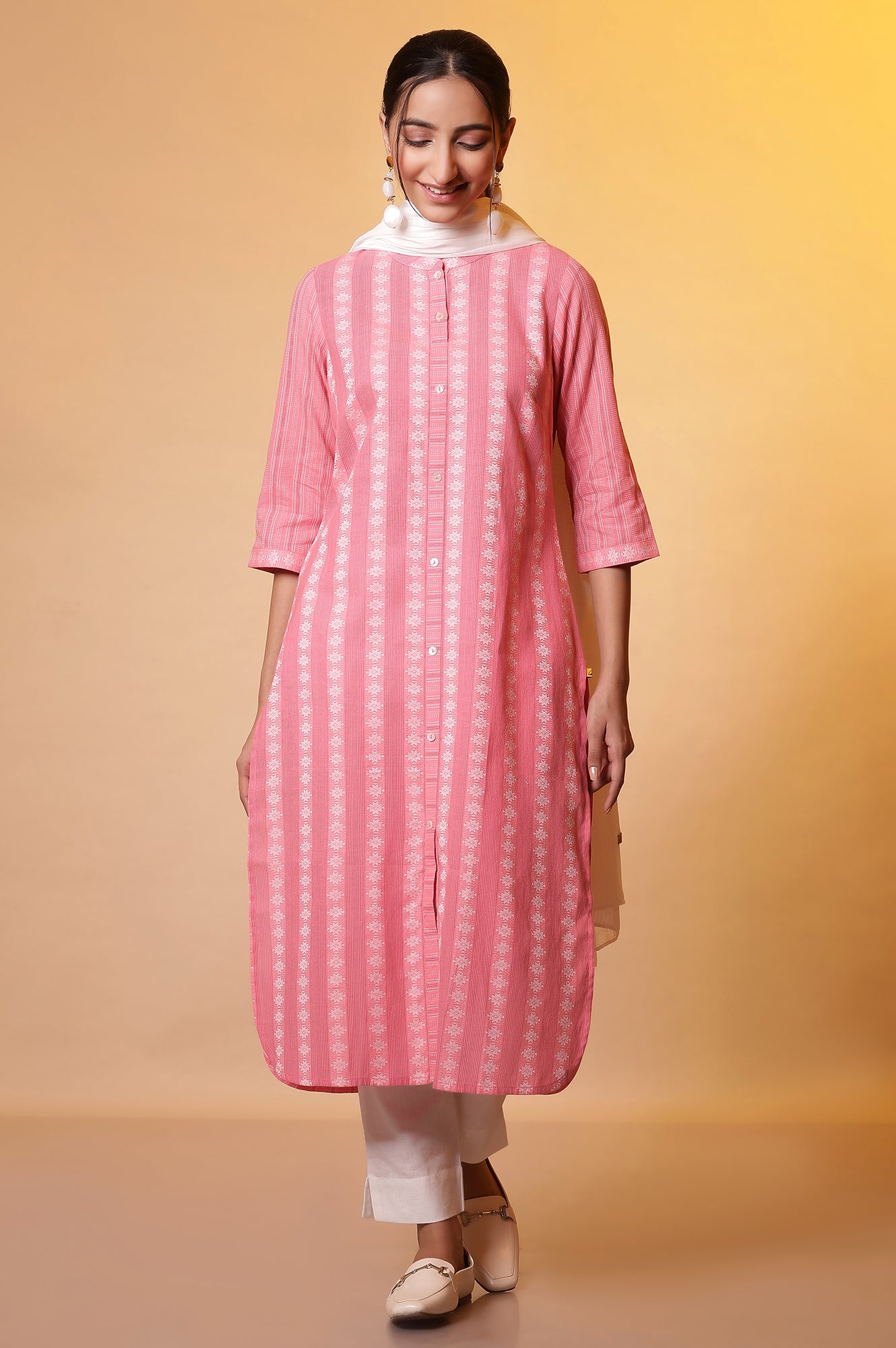 Pink Striped Shirt Style Kurta