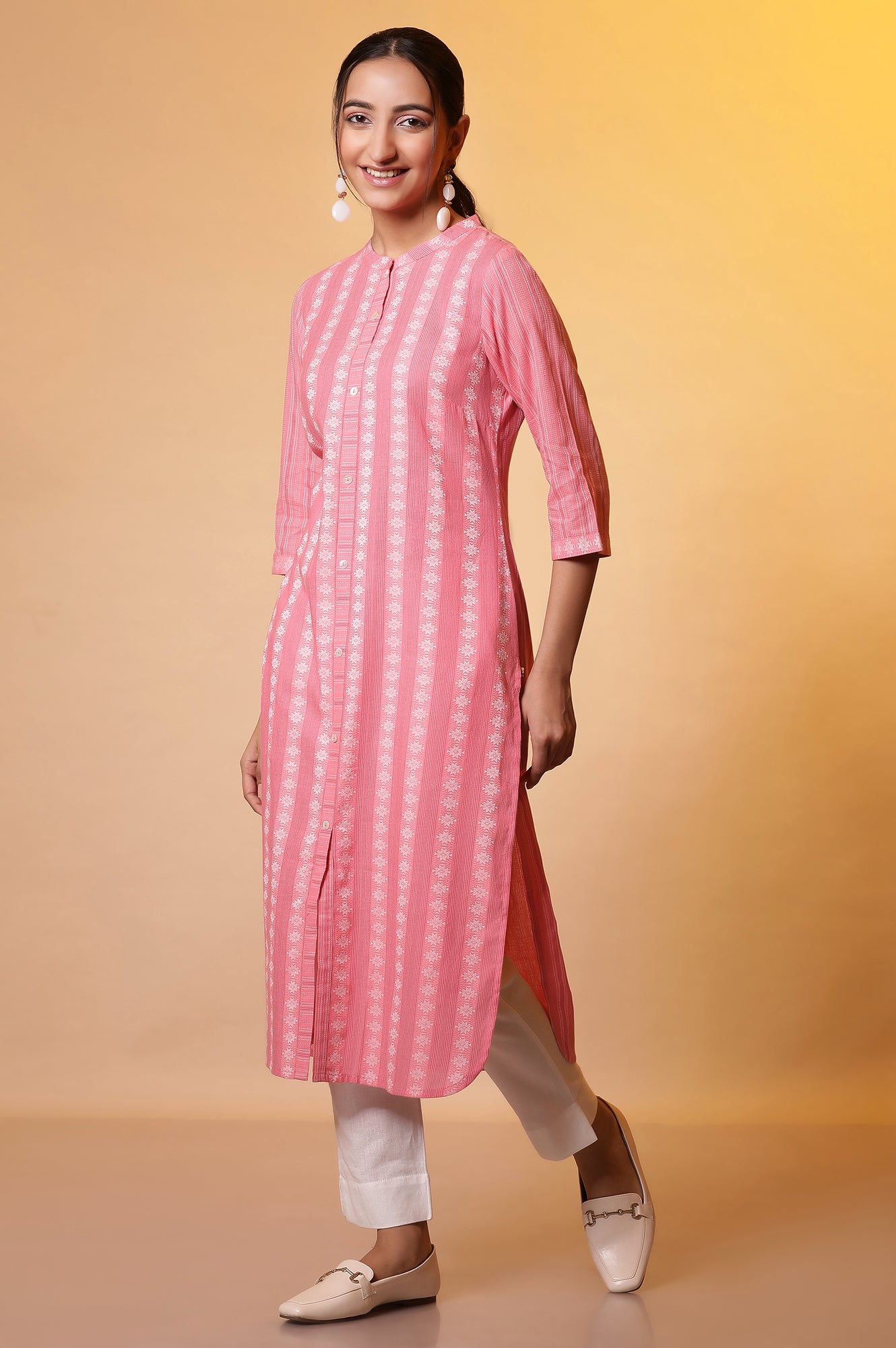 Pink Striped Shirt Style Kurta