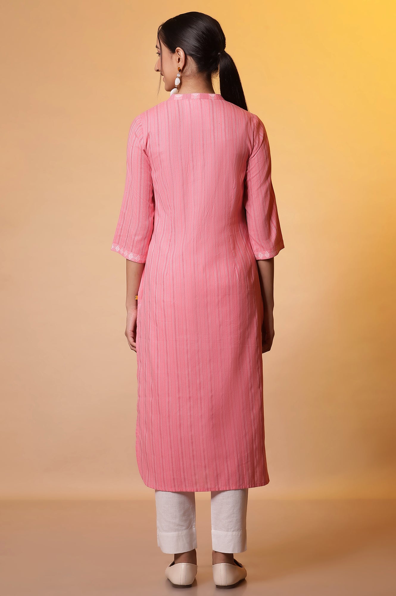 Pink Striped Shirt Style Kurta