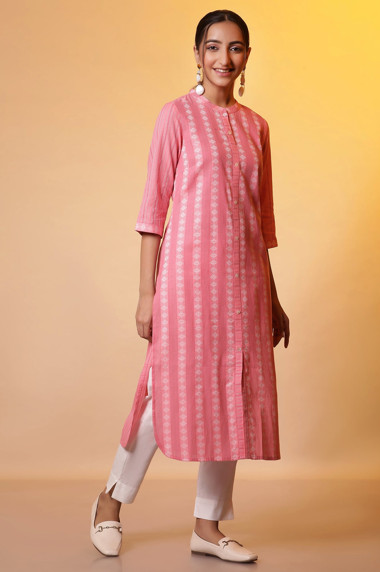 Pink Striped Shirt Style Kurta