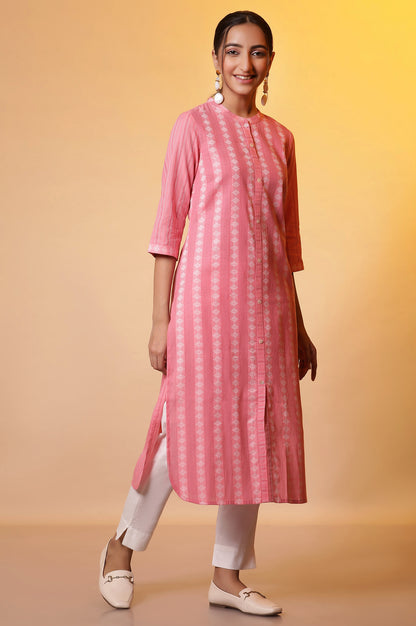 Pink Striped Shirt Style Kurta