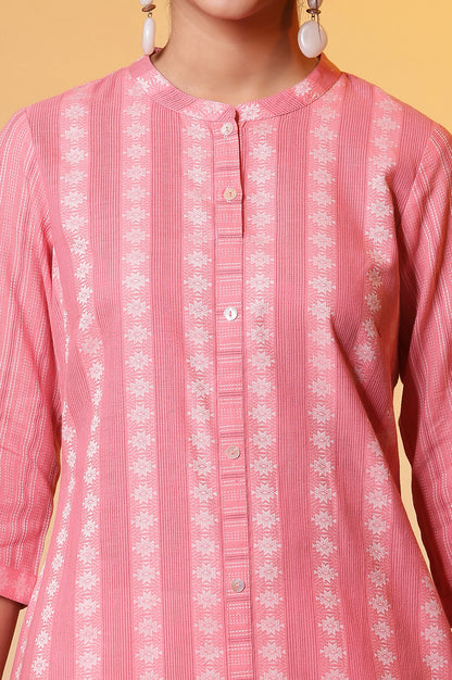 Pink Striped Shirt Style Kurta