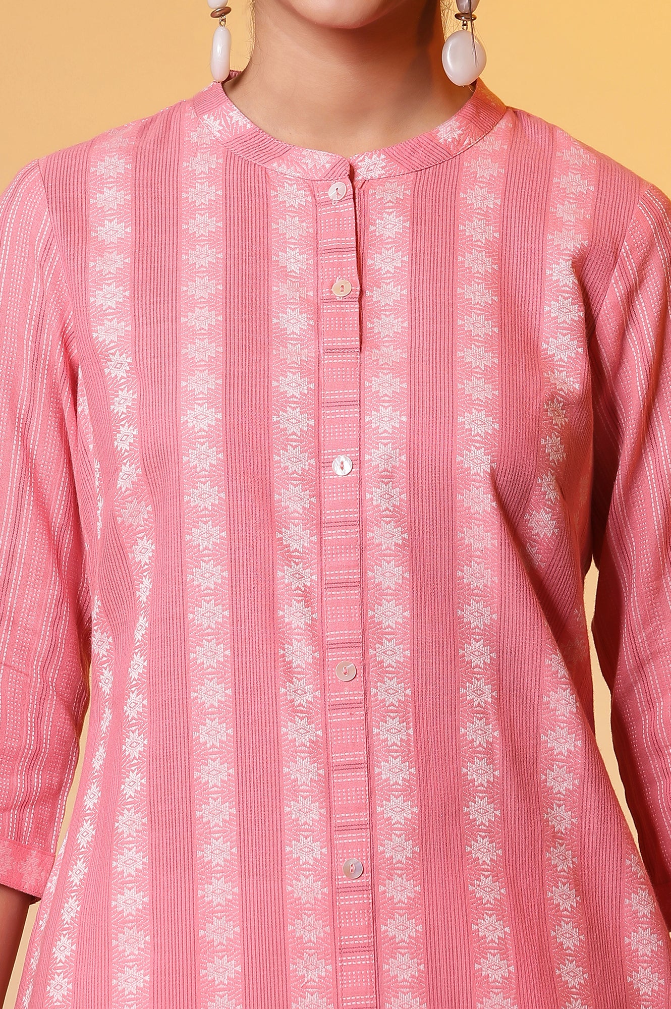 Pink Striped Shirt Style Kurta