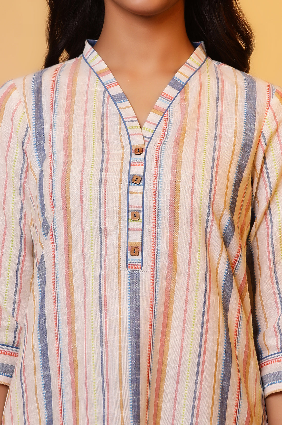 Off White Stripe Pure Cotton Straight Kurta and Palazzo Set