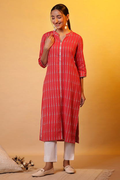 Red Yarn-Dyed Straight Kurta