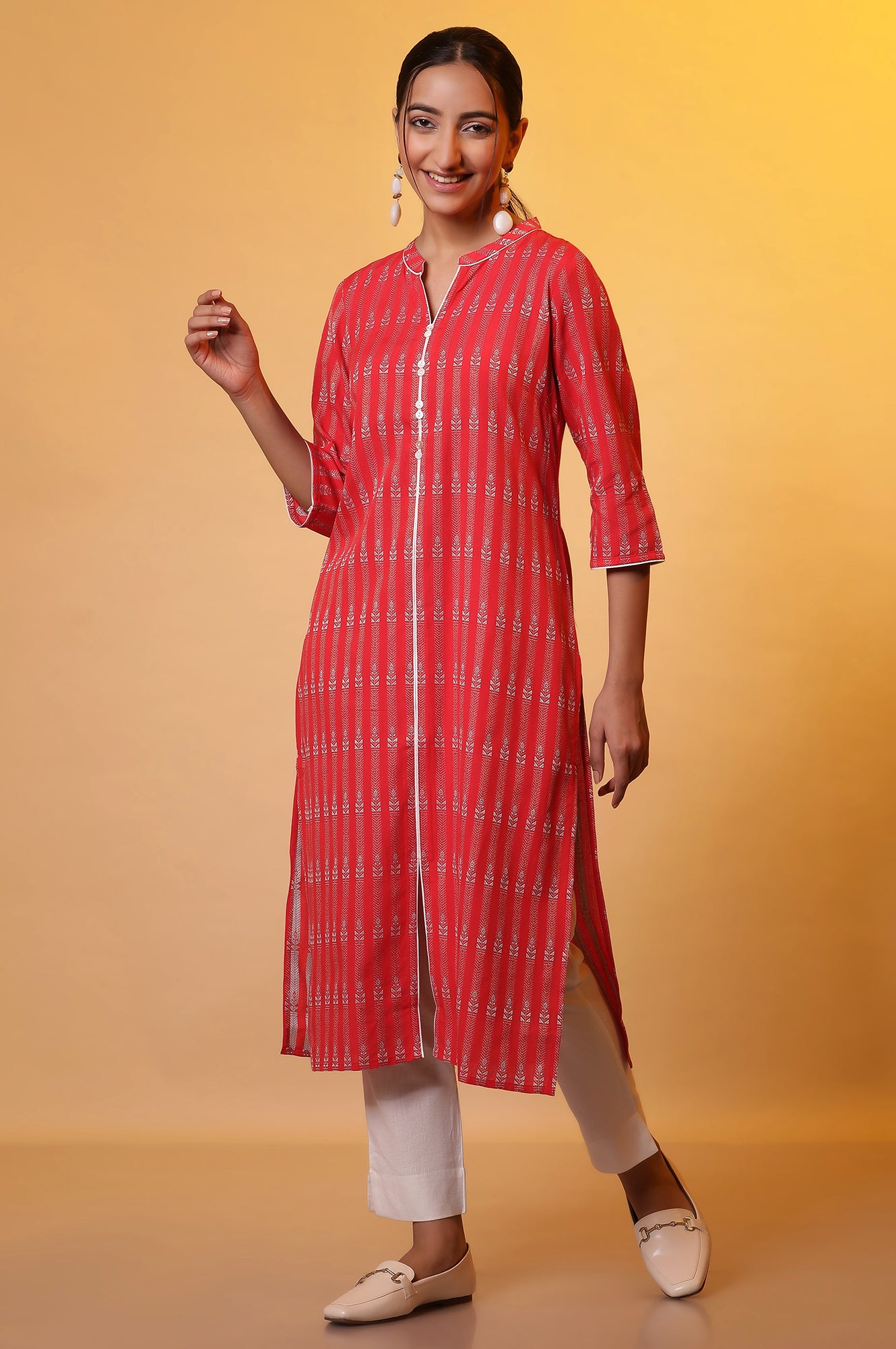 Red Yarn-Dyed Straight Kurta