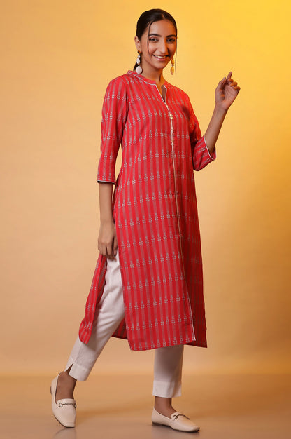 Red Yarn-Dyed Straight Kurta