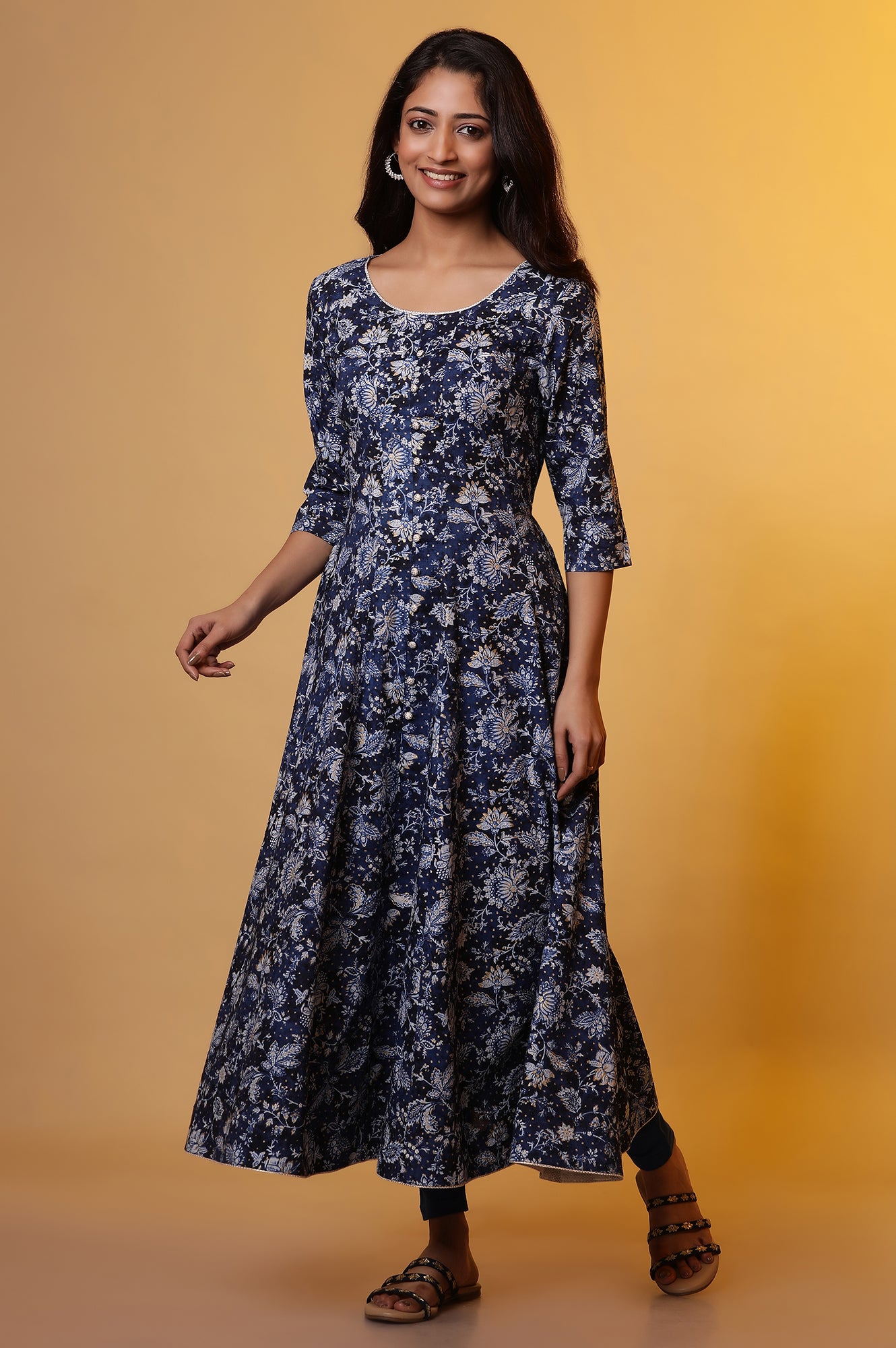 Blue Floral Printed Anarkali Kurta