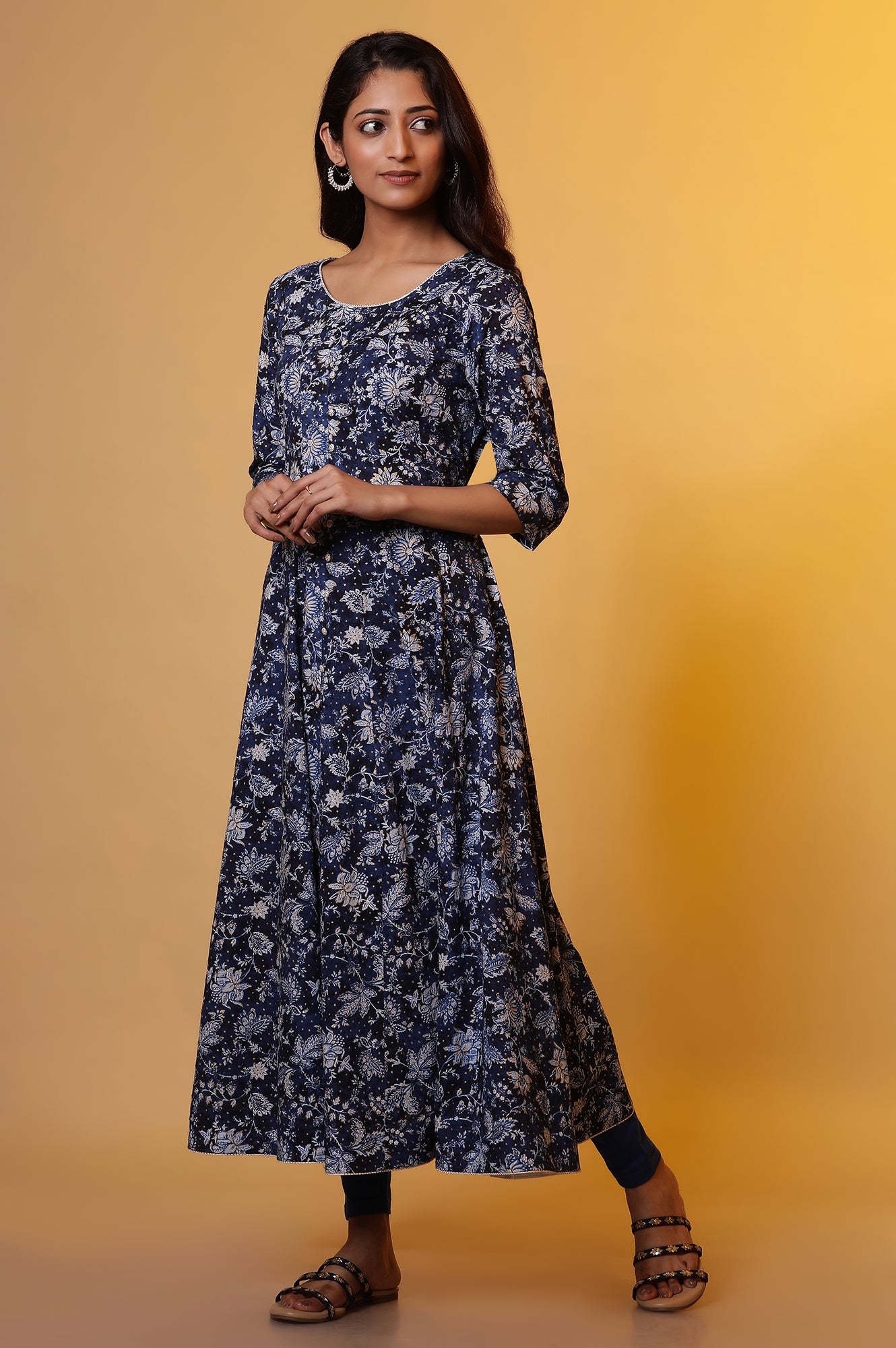 Blue Floral Printed Anarkali Kurta