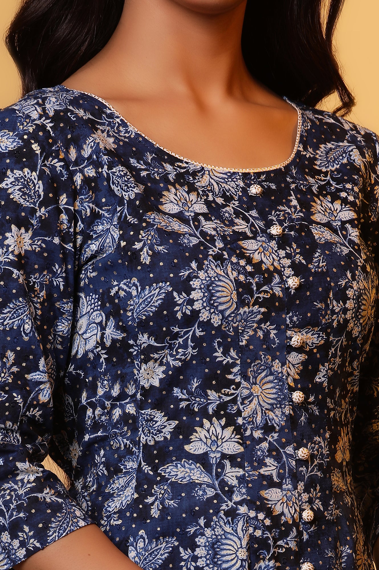 Blue Floral Printed Anarkali Kurta