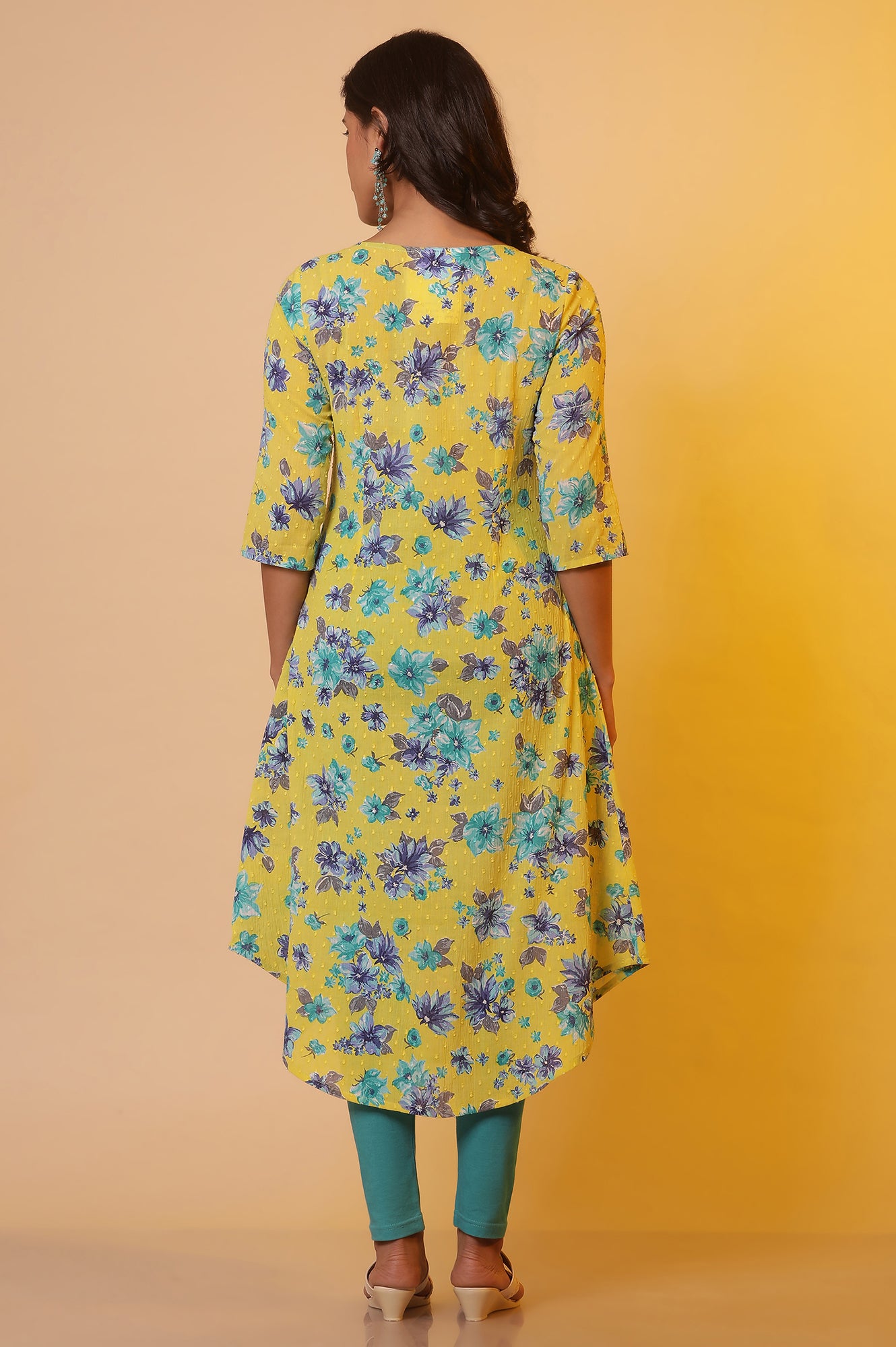 Green Floral Printed Asymmetrical Kurta