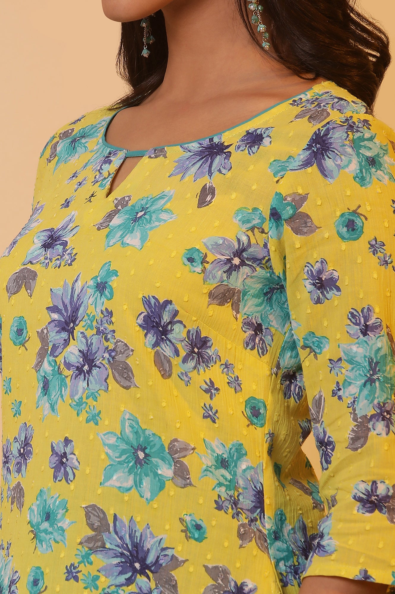 Green Floral Printed Asymmetrical Kurta