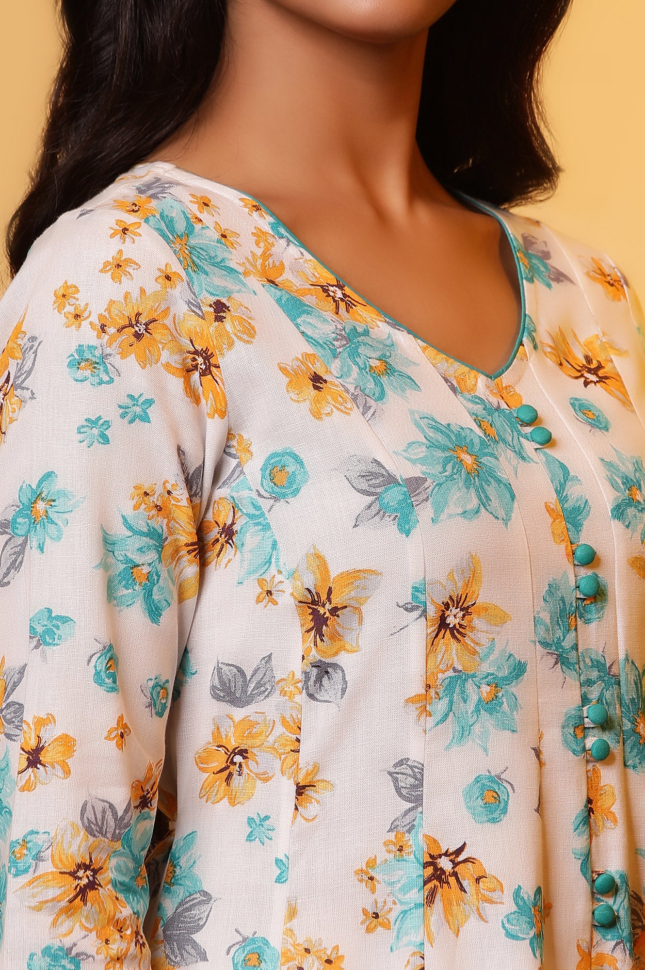 White Flared Floral Printed Kurta