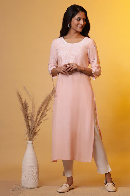 Pastel Pink Embroidered Schiffli Kurta