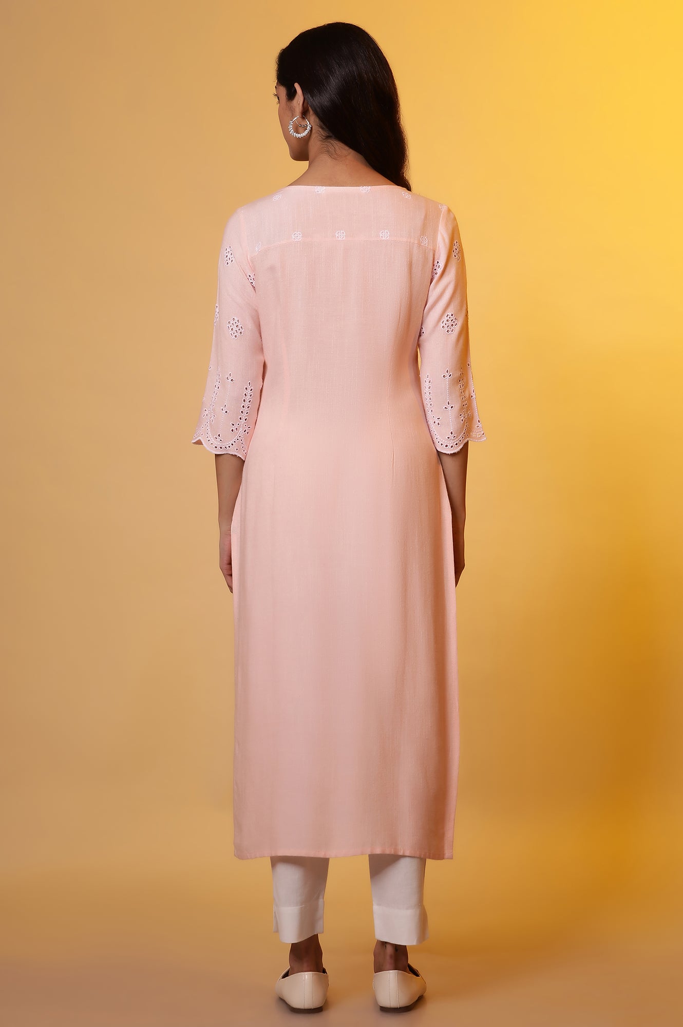 Pastel Pink Embroidered Schiffli Kurta