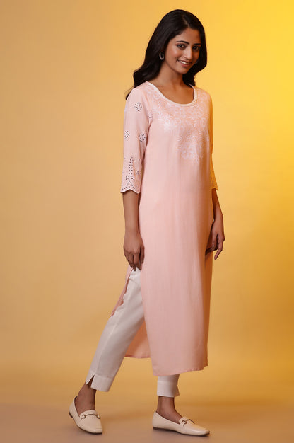 Pastel Pink Embroidered Schiffli Kurta