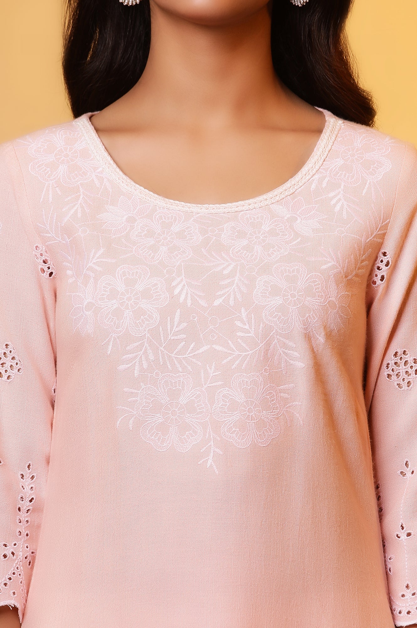 Pastel Pink Embroidered Schiffli Kurta