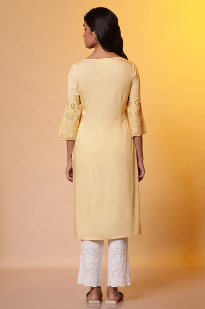 Yellow Embroidered Yoke Kurta