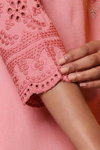 Peach Pink Embroidered Yoke Kurta