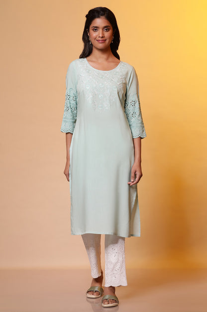 Mint Blue Embroidered Yoke Kurta