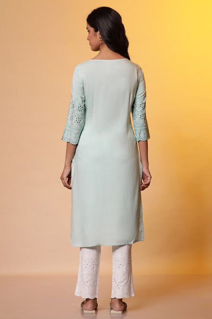 Mint Blue Embroidered Yoke Kurta