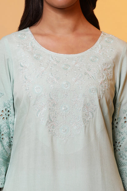 Mint Blue Embroidered Yoke Kurta