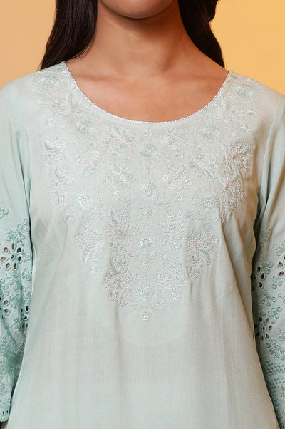 Mint Blue Embroidered Yoke Kurta