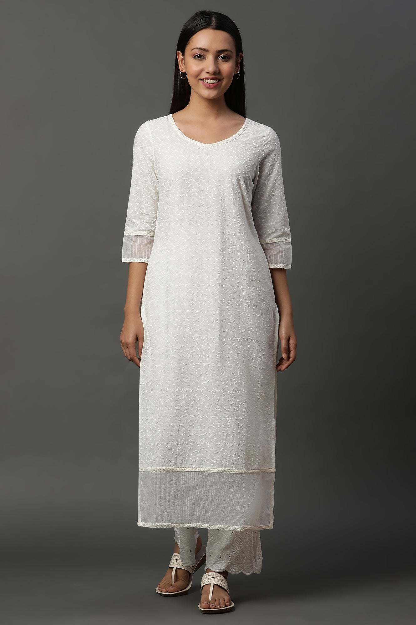 White Embroidered Schiffli Kurta