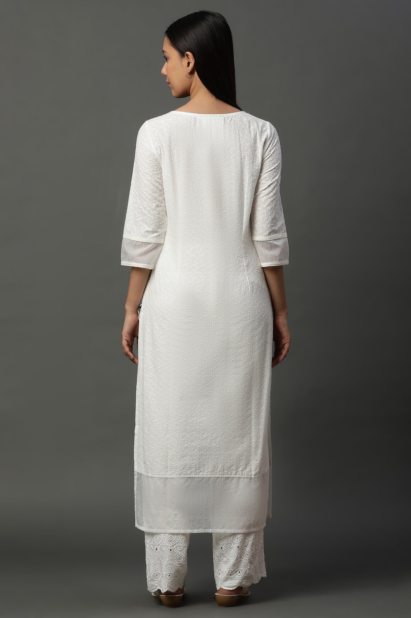 White Embroidered Schiffli Kurta