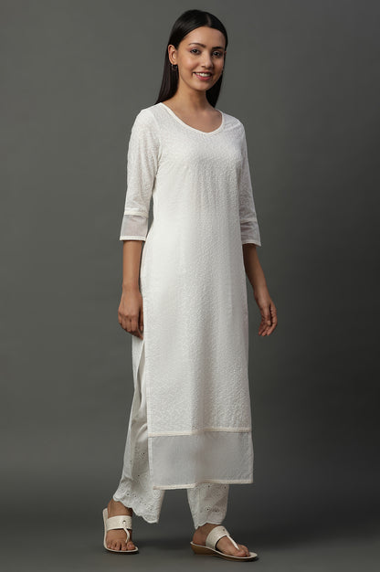 White Embroidered Schiffli Kurta