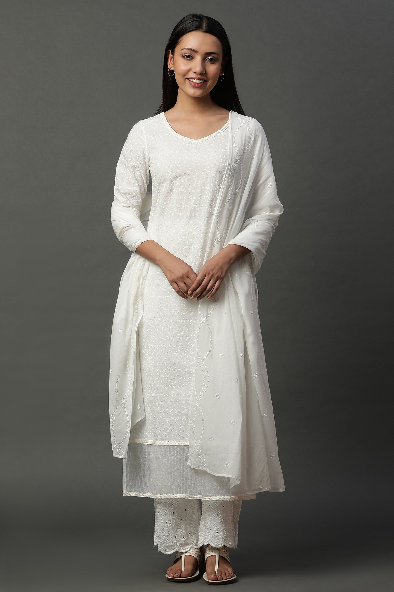 White Embroidered Schiffli Kurta