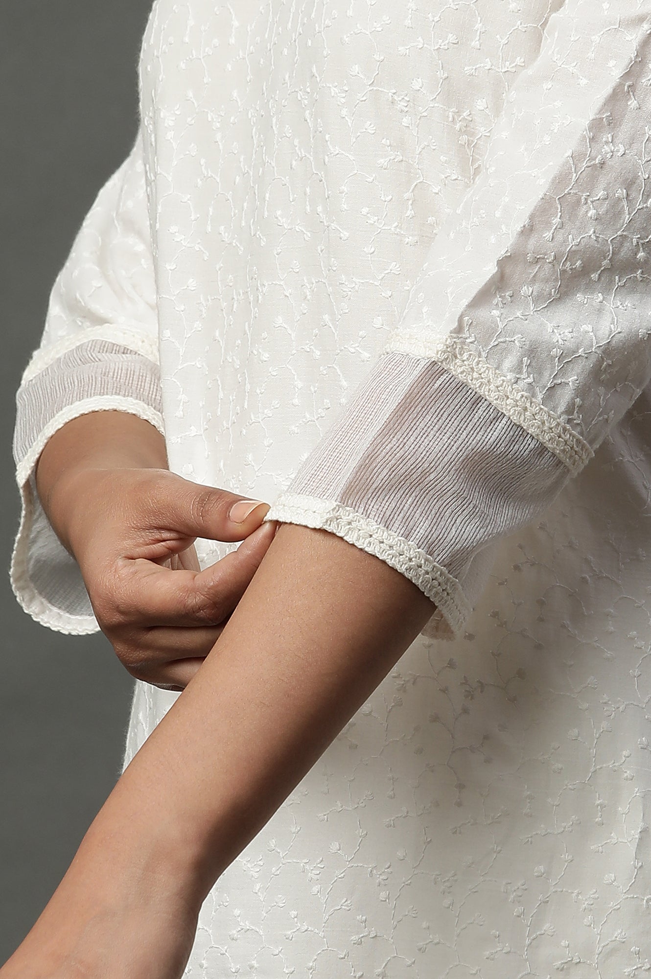 White Embroidered Schiffli Kurta