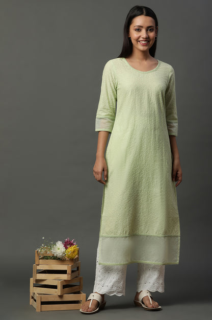 Green Embroidered Schiffli Kurta