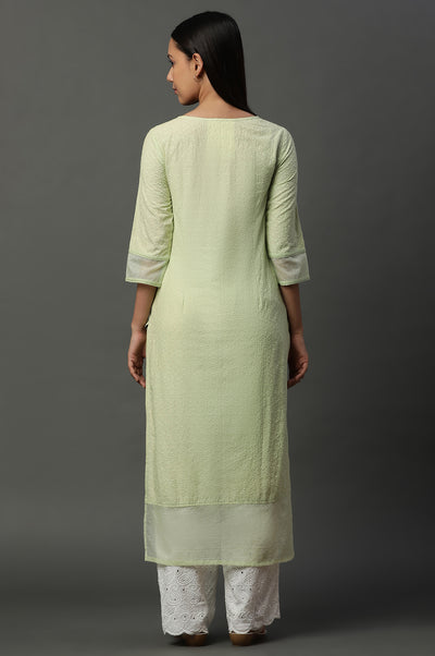 Green Embroidered Schiffli Kurta