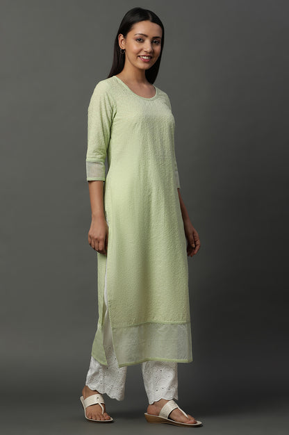 Green Embroidered Schiffli Kurta