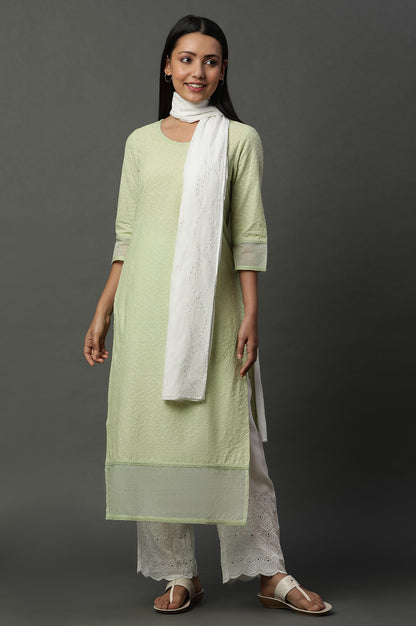 Green Embroidered Schiffli Kurta