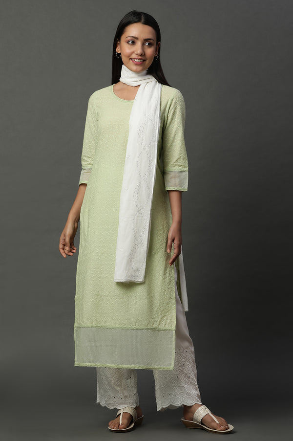 Green Embroidered Schiffli Kurta